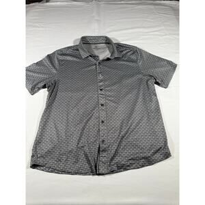 Johnston & Murphy XC4 Men’s L Short Sleeve Button Up Shirt Black Gray Geometric